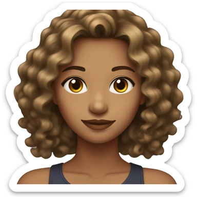 A young woman with light brown wavy hair and dark highlights with olive skin sticker