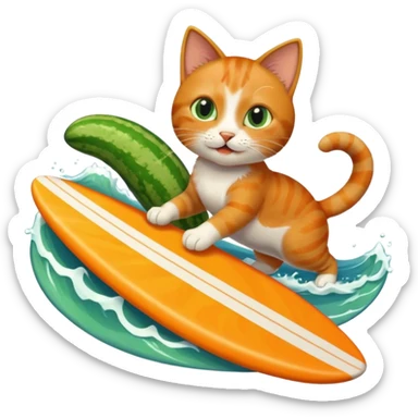 make me a cat thats surfing and eating a cucumber at the same time  sticker