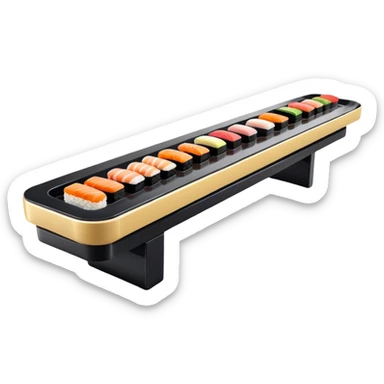 rotating sushi conveyor belt restaurant with colorful sushi plates sticker