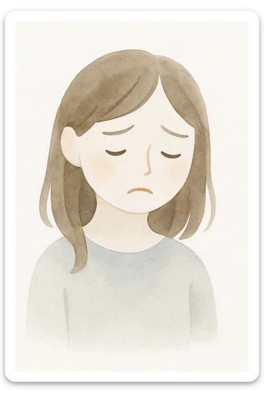 sad girl, gentle brushstrokes, emotional expression, watercolor style sticker