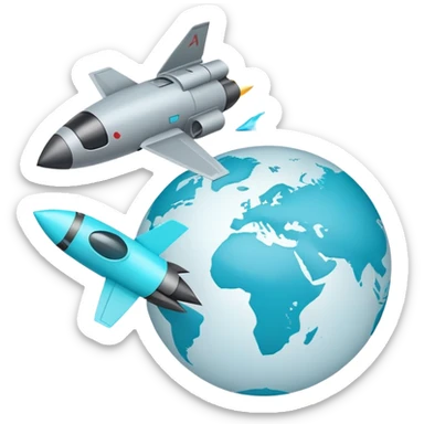 generate some emoji of apc and missles, and also just globe, like in retro color correction, just like grey and cyan colors sticker