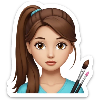 pretty girl brown long hair makeup ponytail sticker