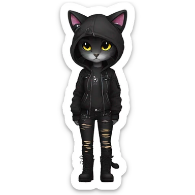 Edgy Shy Anthro cool pretty dark cat-fursona punk techwear sticker