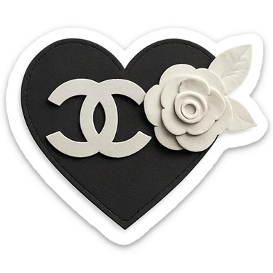 Chanel heart, layered, black and white, with a camellia flower sticker