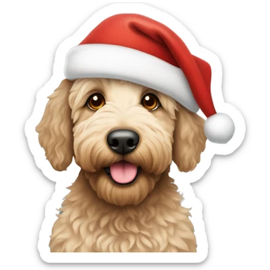 Labradoodle with brown eyes wearing Santa hat sticker