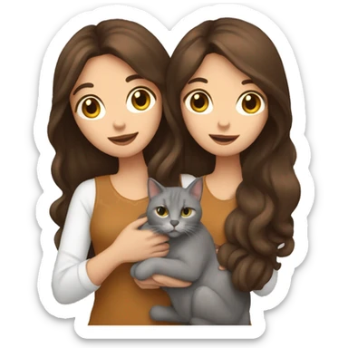 Two long hair brunettes keeping two cats in their hands sticker