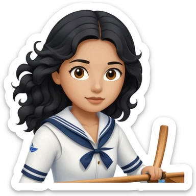 black long wavy hair girl rowing as a professional sailor sticker
