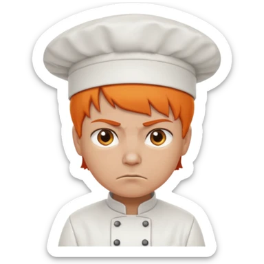 Short orange hair, angry, wearing chef uniform and chef hat sticker