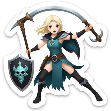 Necromancer girl with scythe and shield, beating a mage sticker