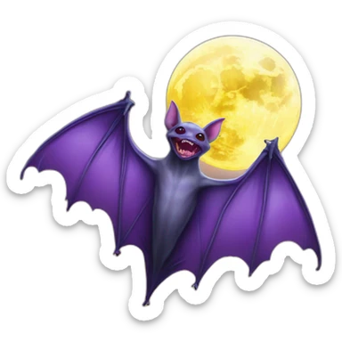 purple dripping vampire bat wings flying in front of white yellow large realistic color full moon sticker