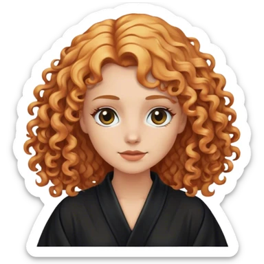 blond woman wearing black robe with copper curly hair sticker