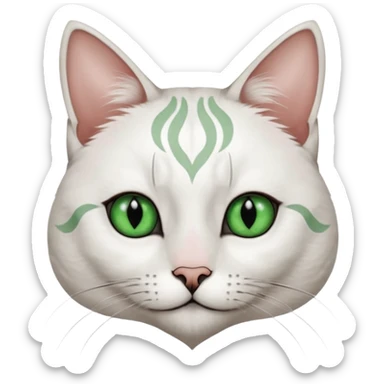 Haz una gata de ojos verdes la cara blanca con mancha negra en las orejas que agarra parte de la frente del lado der pero del iz va desde el ojo hasta la oreja la mancha, tiene la nariz negra en forma de corazón y todo lo que sobra de la cara, barbilla la nariz arriba y el lado de bigotes es blanca sticker