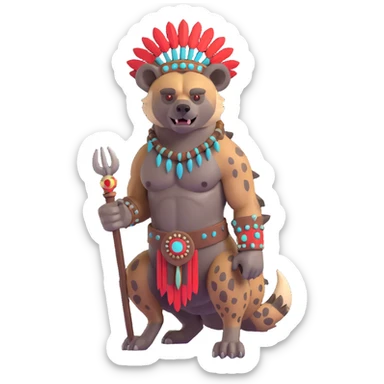 A native strong buff hyena with war bonnet posing  sticker