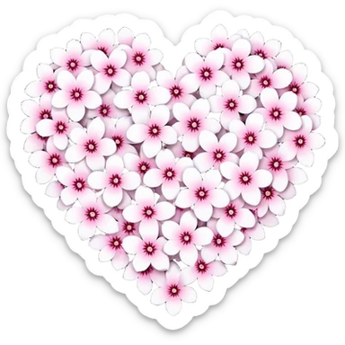 goth sakura heart, heart made of white sakura petals with pink accents, remove background sticker