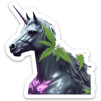 420 .Zombie_ Vaporwave black holographic oilslick zombie unicorn smoking yellow caution tape hemp leaves Pegasus hemp plants sticker