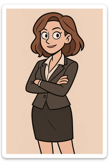 corporate girl, medium length straight wavy hair, cartoon effect, business attire, confident expression, simple background sticker