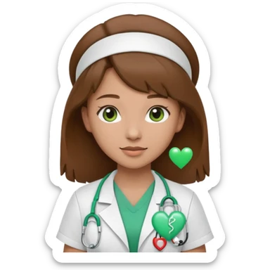 Brown hair Nurse with green heart and Gypsophila surround her  sticker