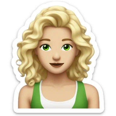 Wavy Blonde hair girl with green eyes a most stud piercing and a white tank top on sticker