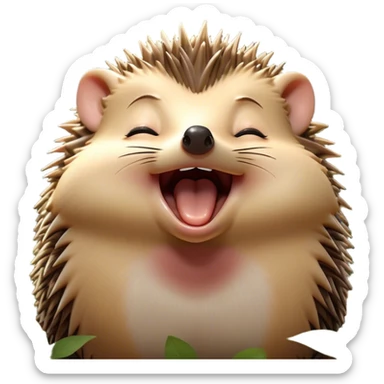 Cinematic Silly Yawning Hedgehog Portrait Emoji, Head tilted with a dramatic, wide-open yawn revealing a tiny, adorable snout and droopy quills, with sleepy, half-closed eyes, Simplified yet irresistibly cute features, highly detailed, glowing with a soft, cozy woodland light, high shine, relaxed yet humorously expressive, stylized with a dash of whimsical forest charm, soft glowing outline, capturing the essence of a drowsy yet endearing hedgehog that appears ready to stretch and yawn its way into your heart! sticker