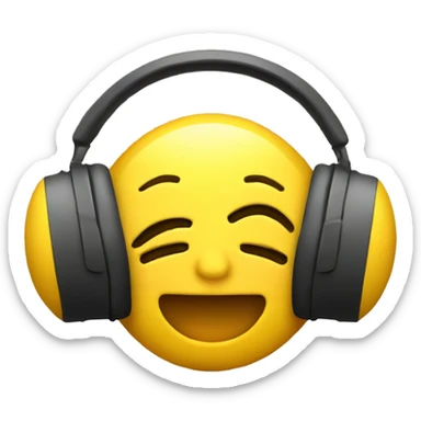 enjoing/happy with closed eyes face emoji (yellow) with headphones listening to music  sticker
