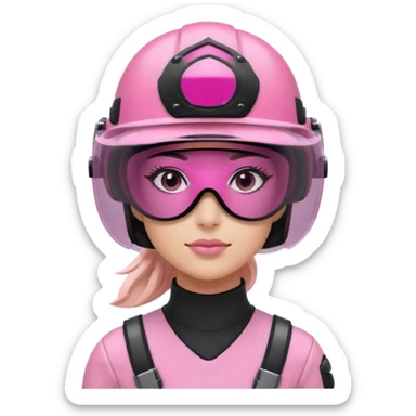 pink power ranger, woman emoji, with helmet on, black visor eye protection sticker