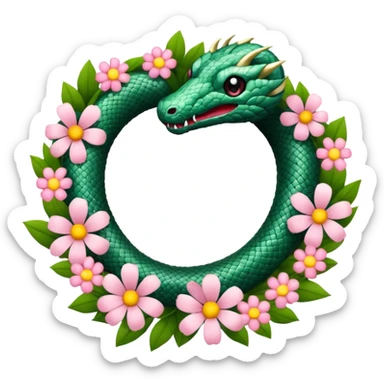 ouroboros serpent made of flowers sticker
