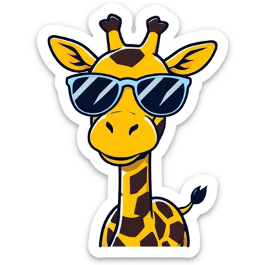 A smug, cool giraffe wearing sunglasses, with a confident smirk. The design should be sleek and stylish, with a slight tilt of the head and maybe a tiny tooth showing. Perfect for 'POG' or 'cool' moments. sticker