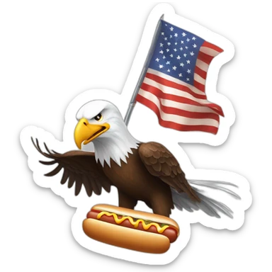 the most patriotic american image of bald eagle shooting guns and eating hot dogs ever sticker