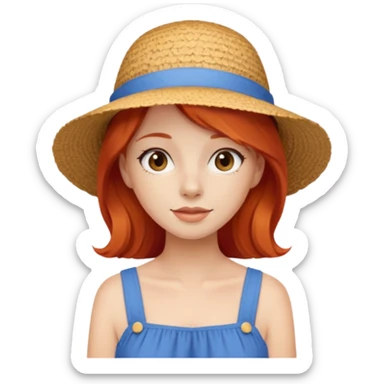 girl_wearing_summer_hat_red_hair, blue dress sticker