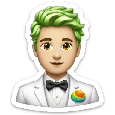 Posh-boy-with-white-suit-and-green-eyes-and-rainbow-unicorn-hair sticker