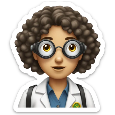 White teenage girl scientist with black hippie perm, freckles on her face, and binoculars around her neck sticker