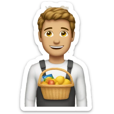 white man with product basket sticker