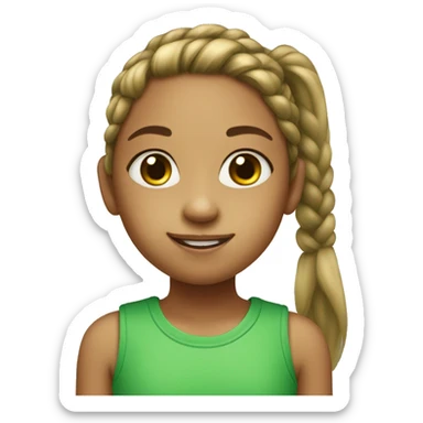 A girl 8 years old with a ponytail, favourite color green and freckles on it sticker