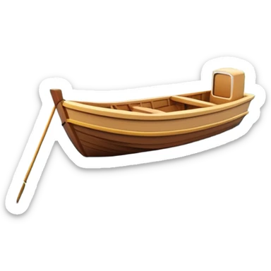 A 3D cartoon small boat floating on estuary water, with nearby reeds and horizon in view, bright lighting, Memoji-style. sticker