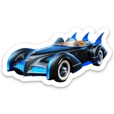  the animated series aerodynamic opulent dark futuristic concept Batmobile loosely based on 1956 V16 Cadillac roadster(flat long straight faceted mechanical body) winged stealthy street hot rod  sticker