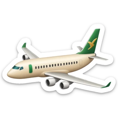 long light beige passenger airplane with light beige wings and dark green accents, emoji style sticker