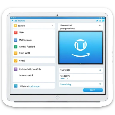 Create a professional emoji for UX/UI design. Show a program interface with two windows: one displaying programming code, and the other showing the completed web interface. Use modern, professional colors. Do not include any emojis or smiley faces. Make the background transparent. sticker