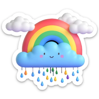 a small cloud with a light drizzle, but a rainbow emerging, representing sadness mixed with hope and tranquility sticker
