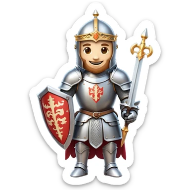 Clash of Clans aesthetic Cheerful Knight Portrait Emoji, With a radiant smile and an upright, confident stance, featuring an elegantly armored figure with intricate detailing and shining accents, his face in a natural skin tone, Simplified yet expressive features, highly detailed, glowing with a soft, luminous aura, high shine, upbeat and noble, stylized with an air of classic medieval heroism, soft glowing outline, capturing the essence of a cheerful knight ready to embark on legendary adventures! sticker