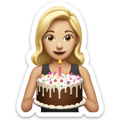 blonde girl with birthday cake sticker