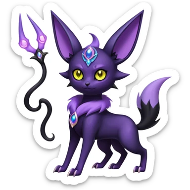 Shiny Exotic Badass Magical Ethereal Royal Mysterious Gothic Noibat-Espeon-Umbreon-Pokémon-Fakémon-hybrid-creature (full body) with horns sticker