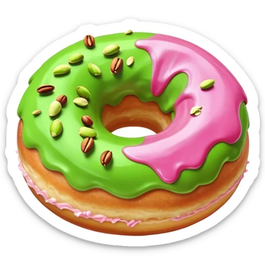 donut with green & pink swirled frosting & pistachio pieces sticker