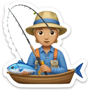 Someone fishing a fish on a boat. sticker