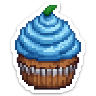 Edit the cupcake with blue icing in pixel art style with no background. The original style does not support editing, so use the universal edit model respecting pixel art style. sticker