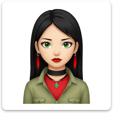 Asian-Latina women with black hair and a red streak with green eyes and alternative/grunge clothing style. sticker