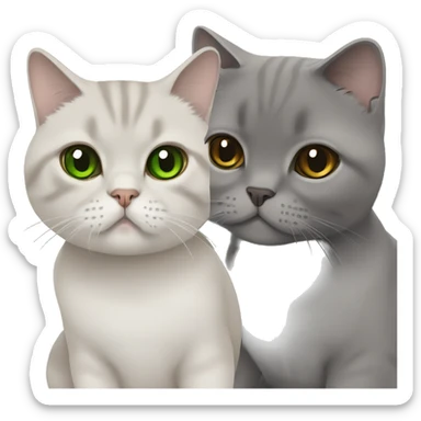 Scottish fold cat in grey with Green eyes + Brown british shorthair with Brown eyes sitting  sticker