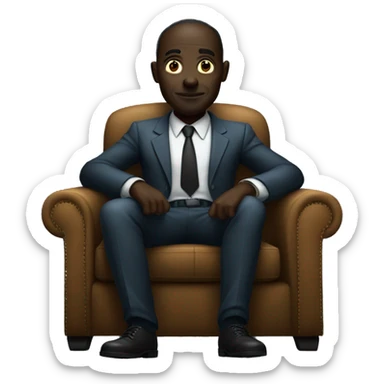 A  African boss siting on a office sofa in a dark place sticker