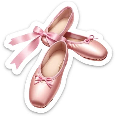 glossy pink ballet pointe shoes with satin ribbons, simple clean style sticker