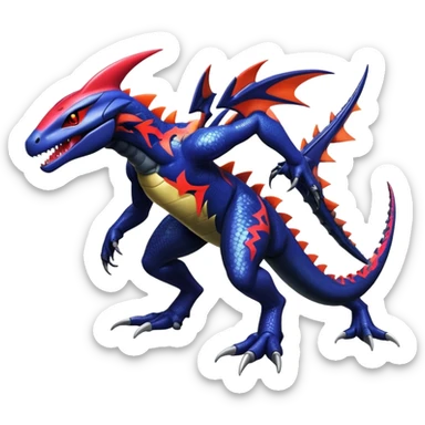Shiny Exotic Colorful epic Salandit-Garchomp-Genesect-Miraidon-Koraidon-Fakémon-hybrid-creature (full body)  sticker