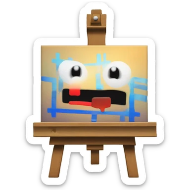 "a canvas bug" which is a painter's canvas on an easel that is glitching / 8-bit broken sticker